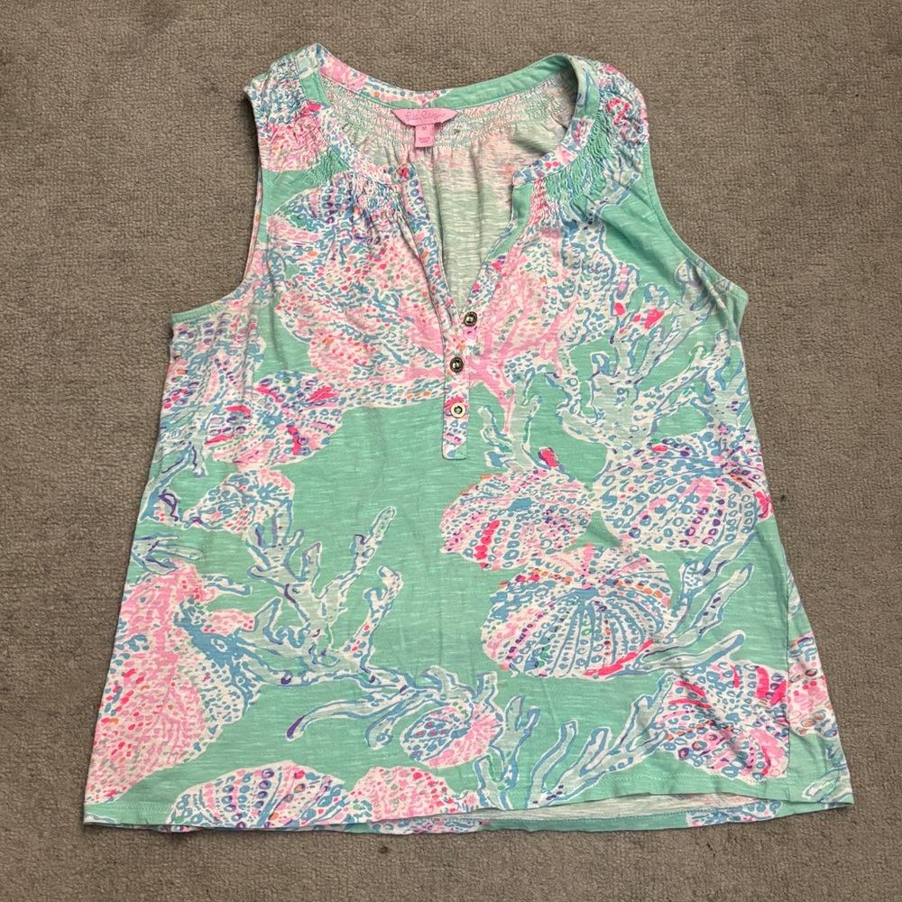 Lilly Pulitzer Essie Minty Fresh Sleeveless Shirt Top Sea Mint Women’s